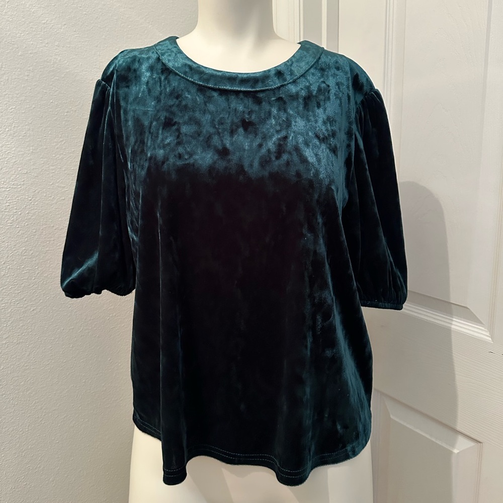 Versona women’s green short sleeve velvet shirt top size small